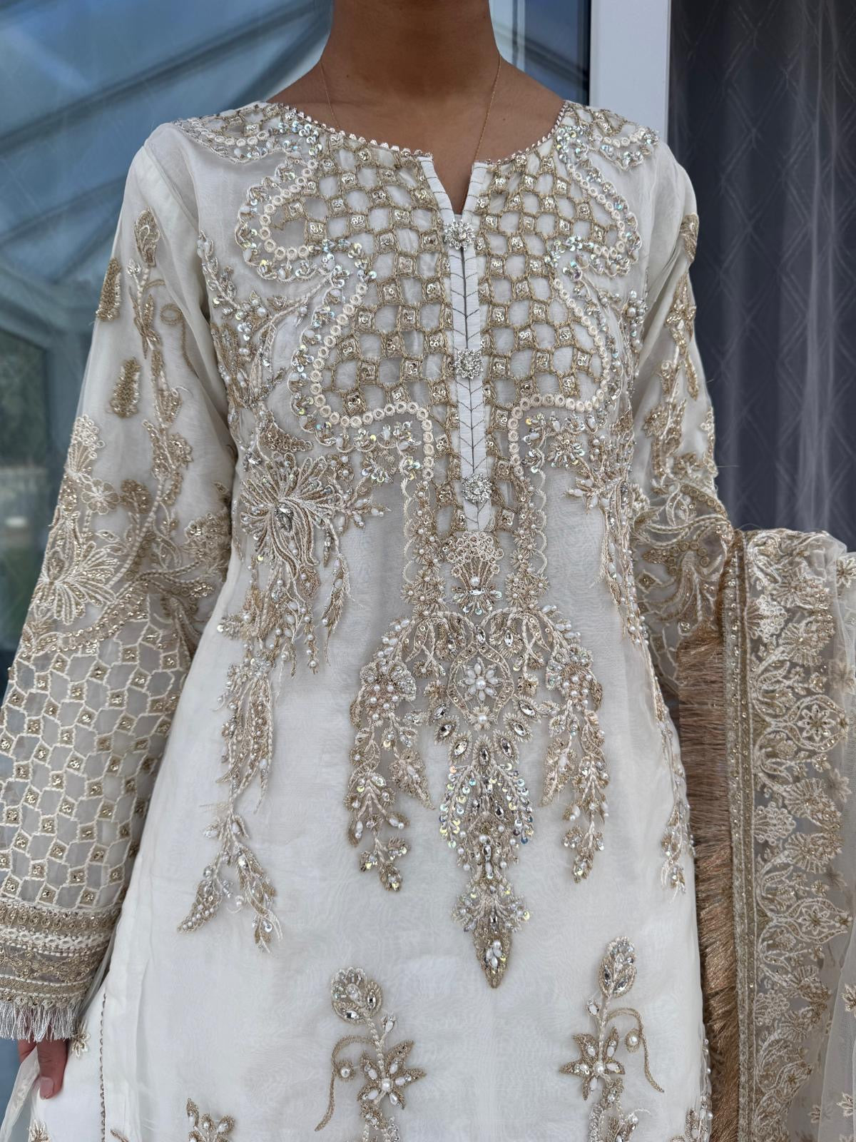 DUA - Embroidered organza partywear outfit with Sharara