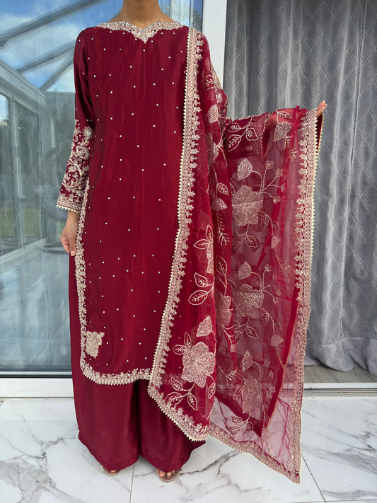 KASHISH EID OFFER - Embroidered silk kameez with plazo