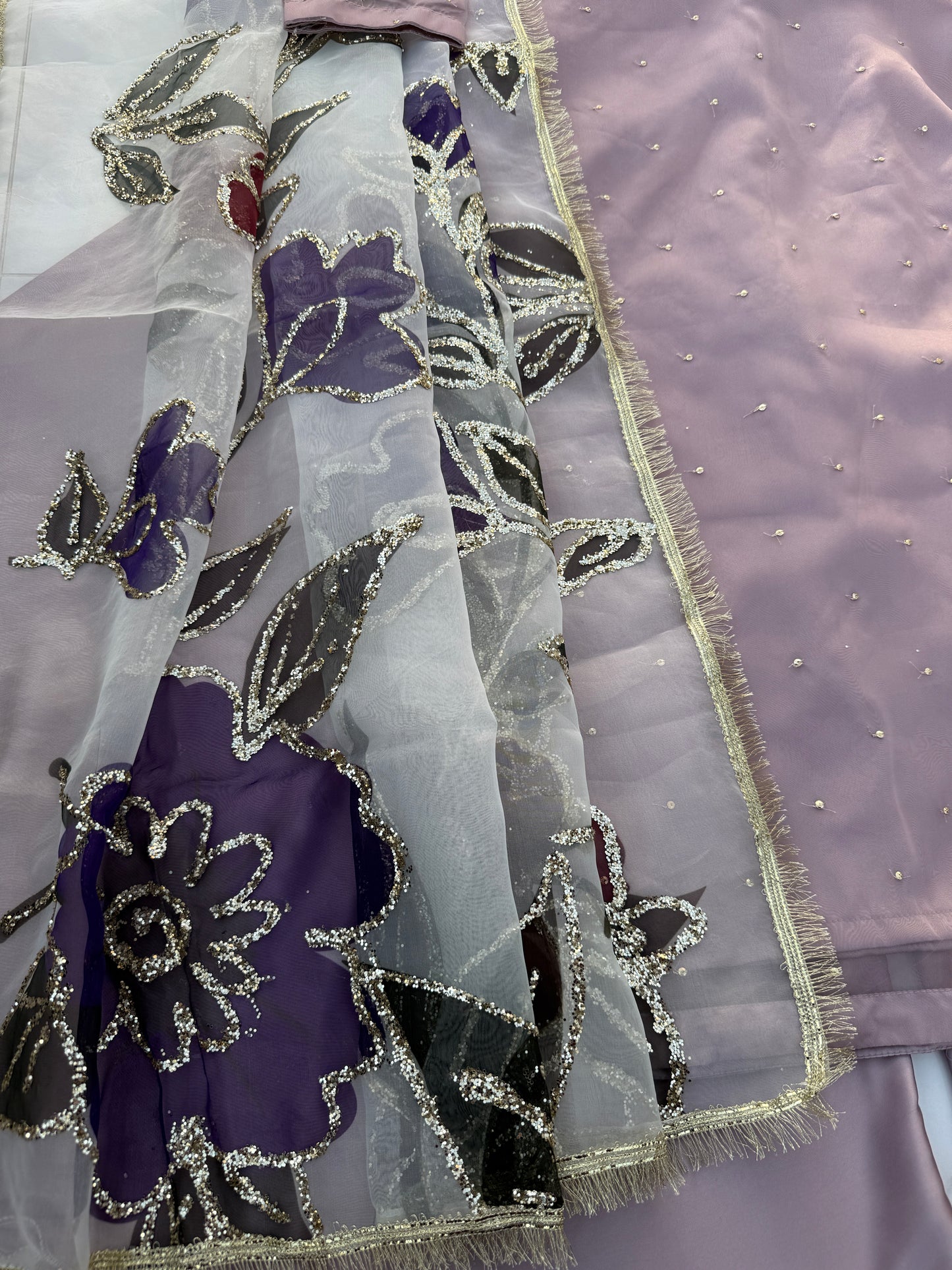 SUHANA - Organza and silk outfit with hand painted dupatta