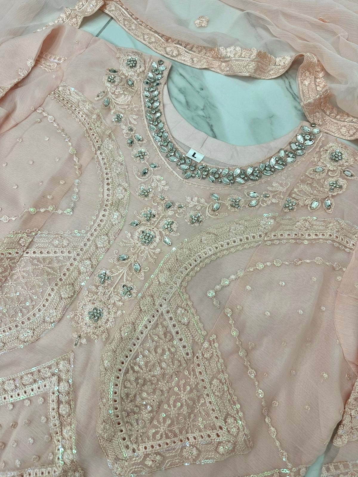 3 piece embroidered chiffon outfit