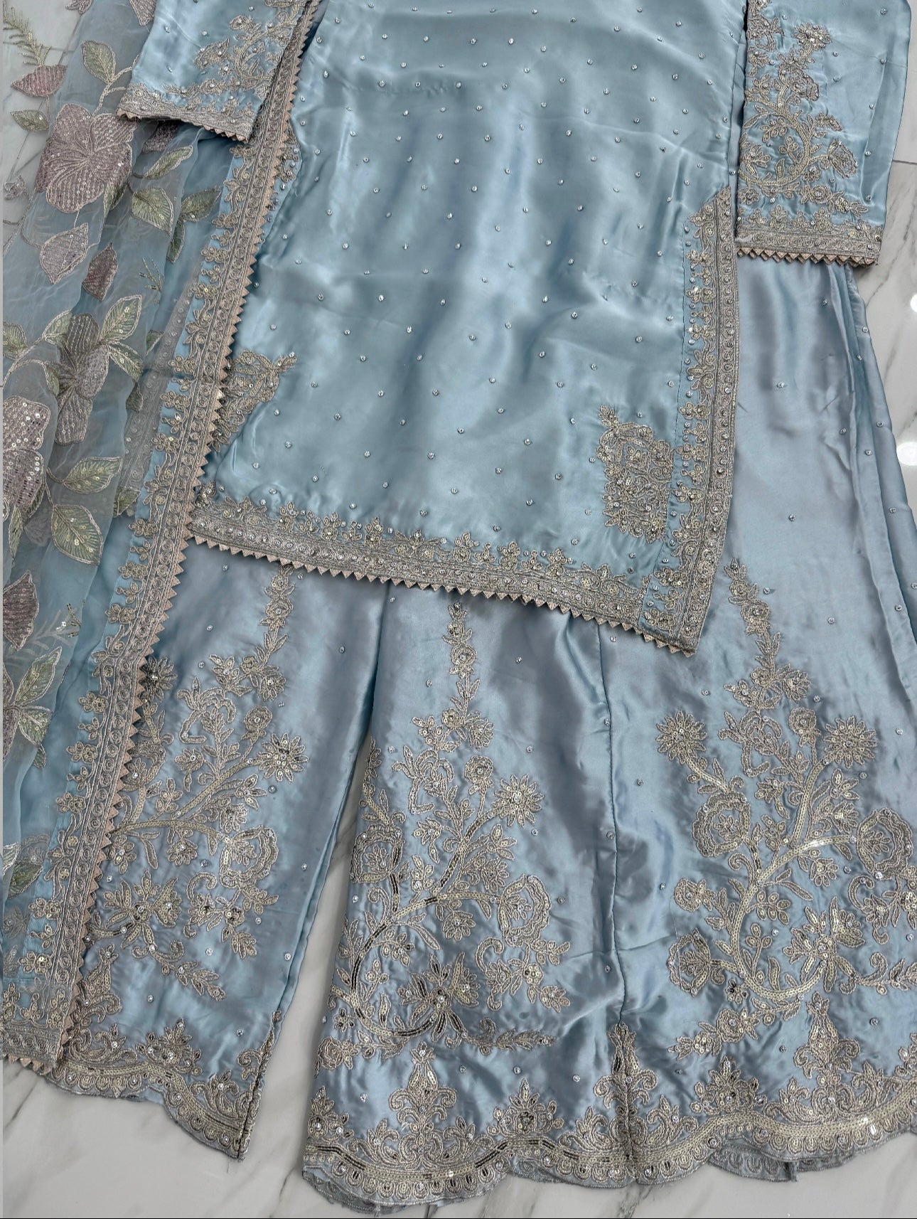 KASHISH - Embroidered silk kameez with sharara