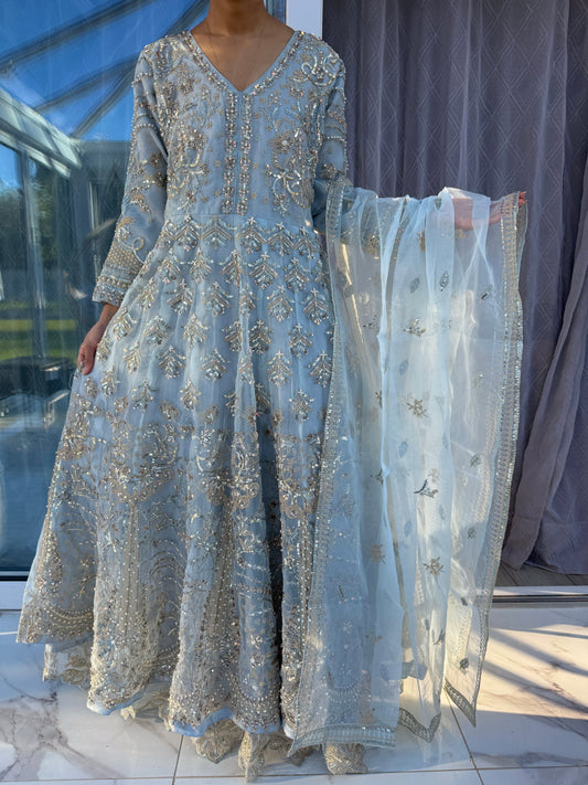 ALAMZEB - Embroidered double layered partywear maxi dress