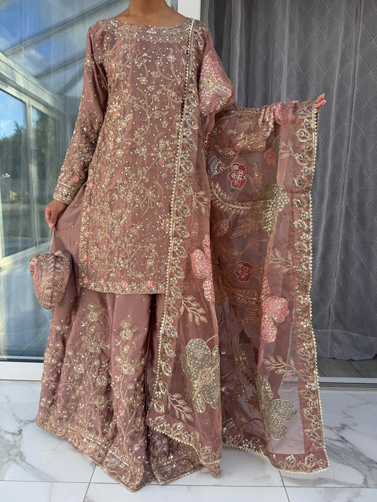 KHAANI - Embroidered luxury silk kameez with sharara