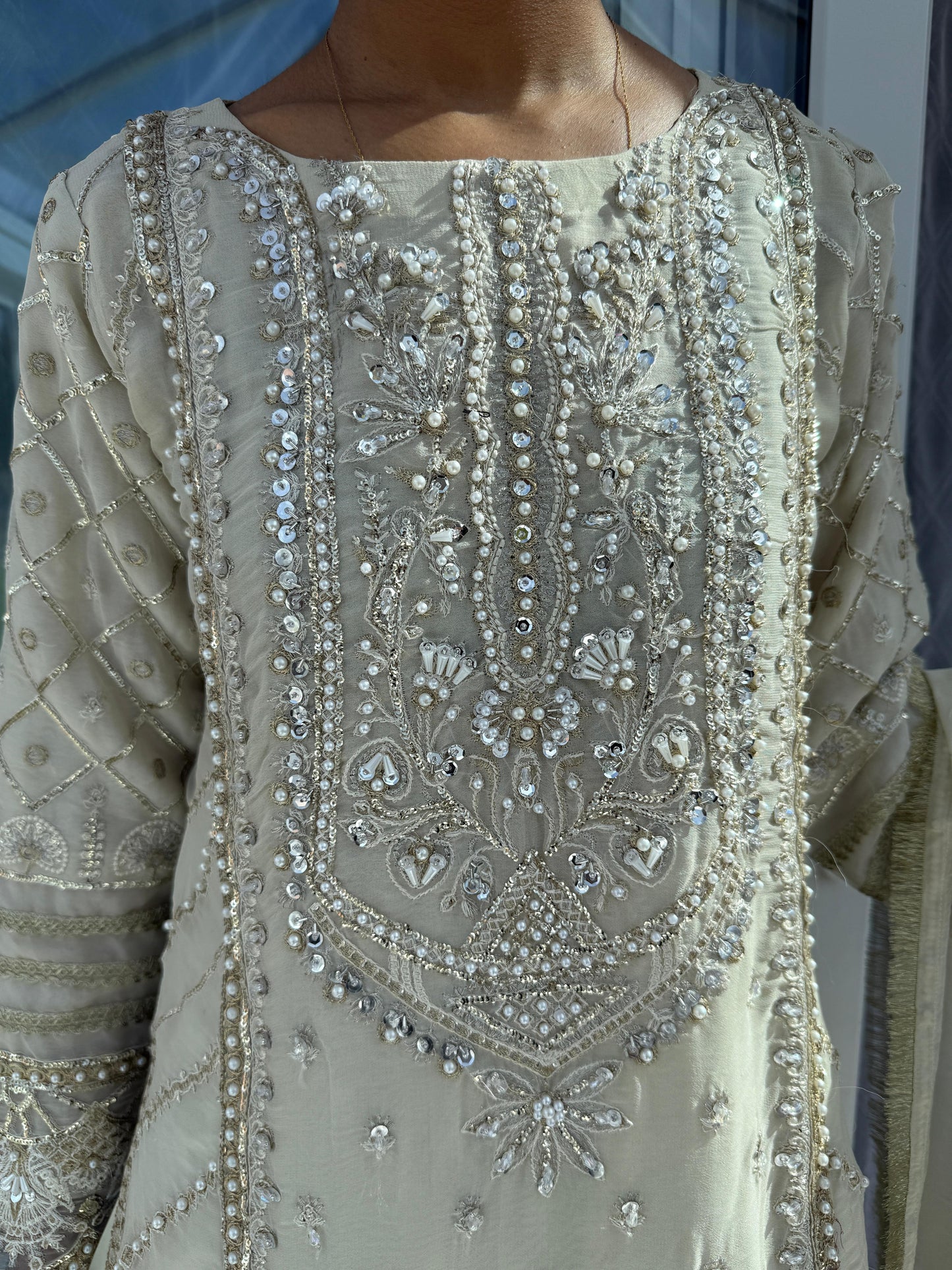 MAHNOOR - Embroidered chiffon kameez with gharara