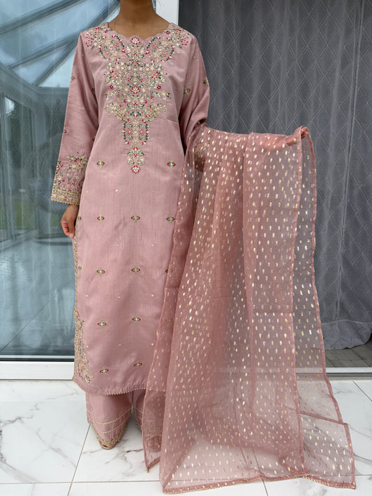 LARAIB - Zari embroidered raw silk kameez with plazo