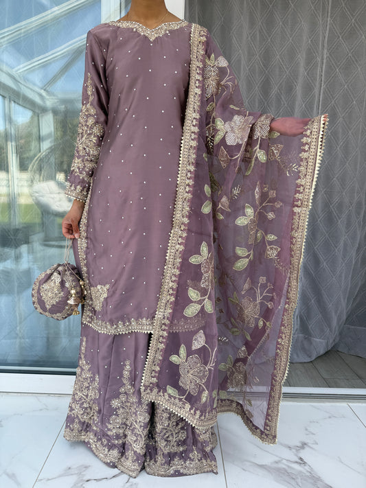 KASHISH - Embroidered silk kameez with Sharara