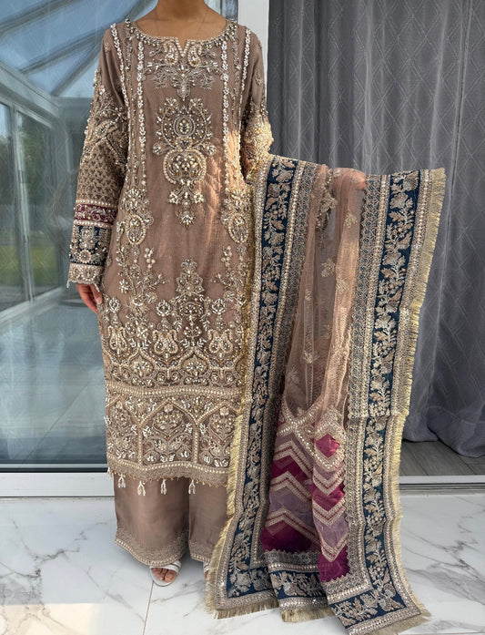 AINAZ - Heavy embroidered net kameez with handwork