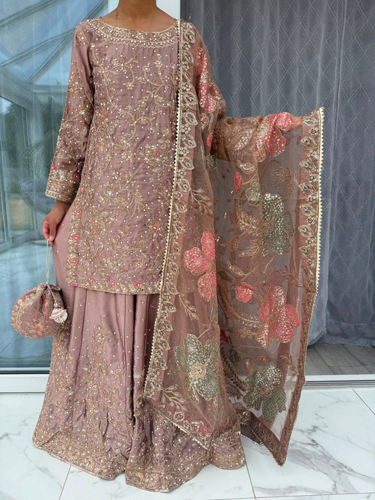 KHAANI - Luxury embroidered silk kameez with sharara