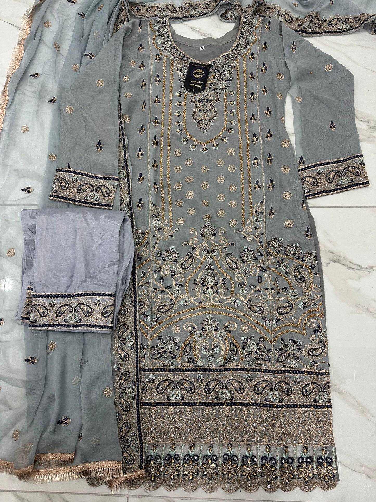 3 piece embroidered chiffon outfit