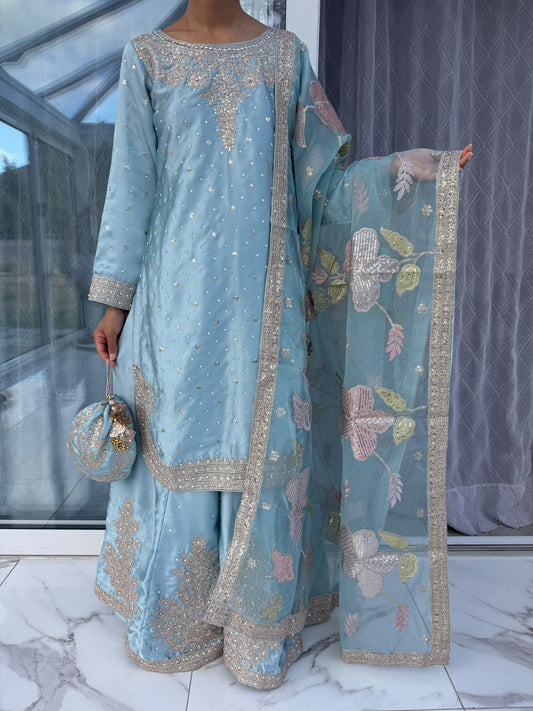 ZARYAB - Embroidered silk kameez with Sharara
