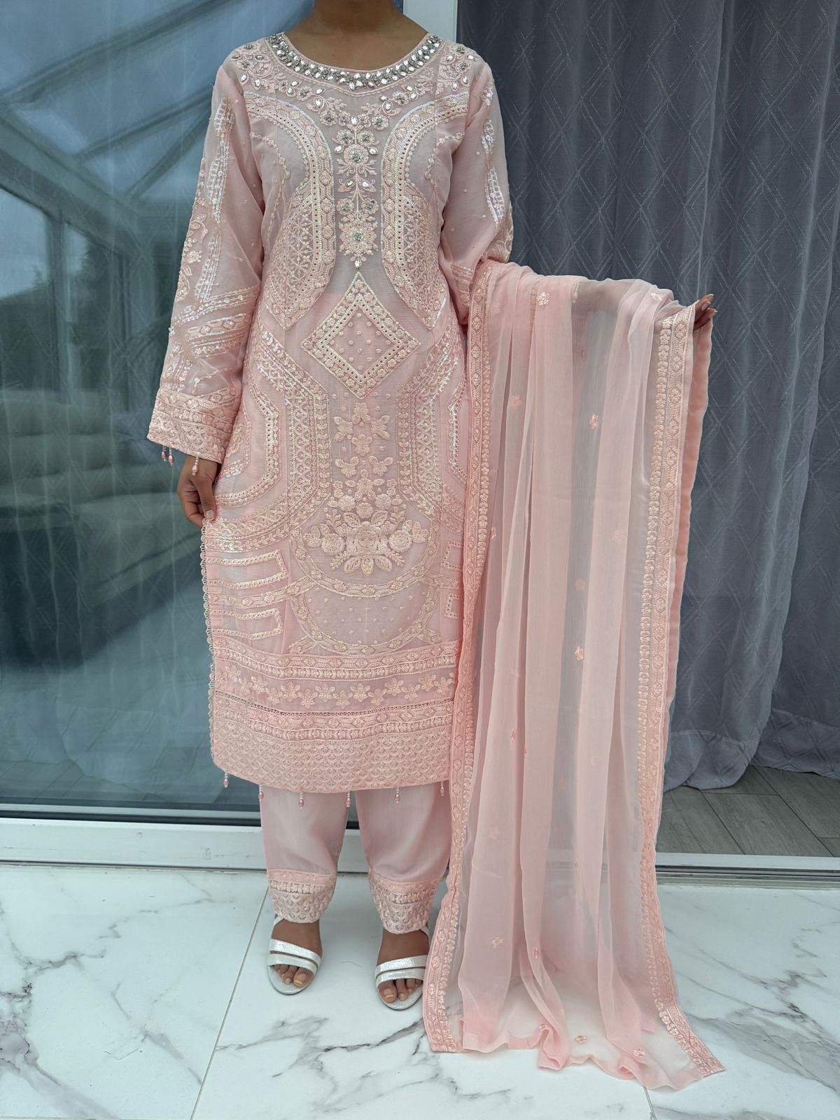 3 piece embroidered chiffon outfit