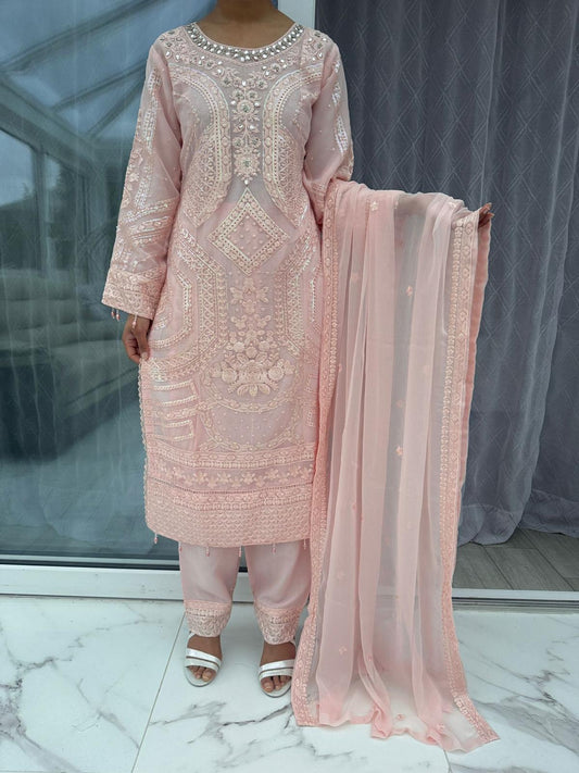 3 piece embroidered chiffon outfit