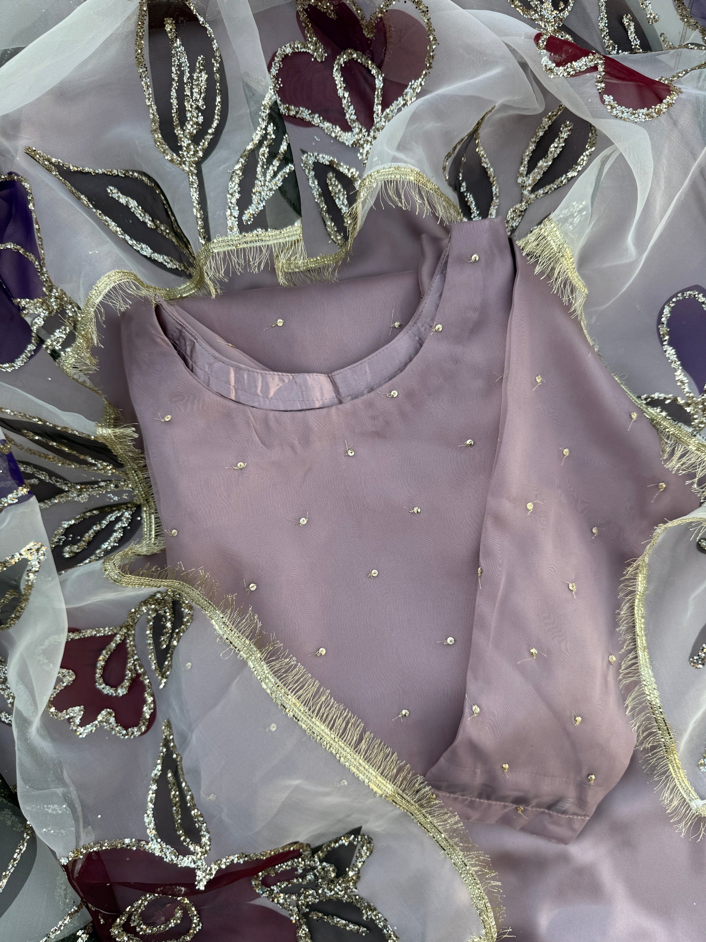 SUHANA - Organza and silk outfit with hand painted dupatta