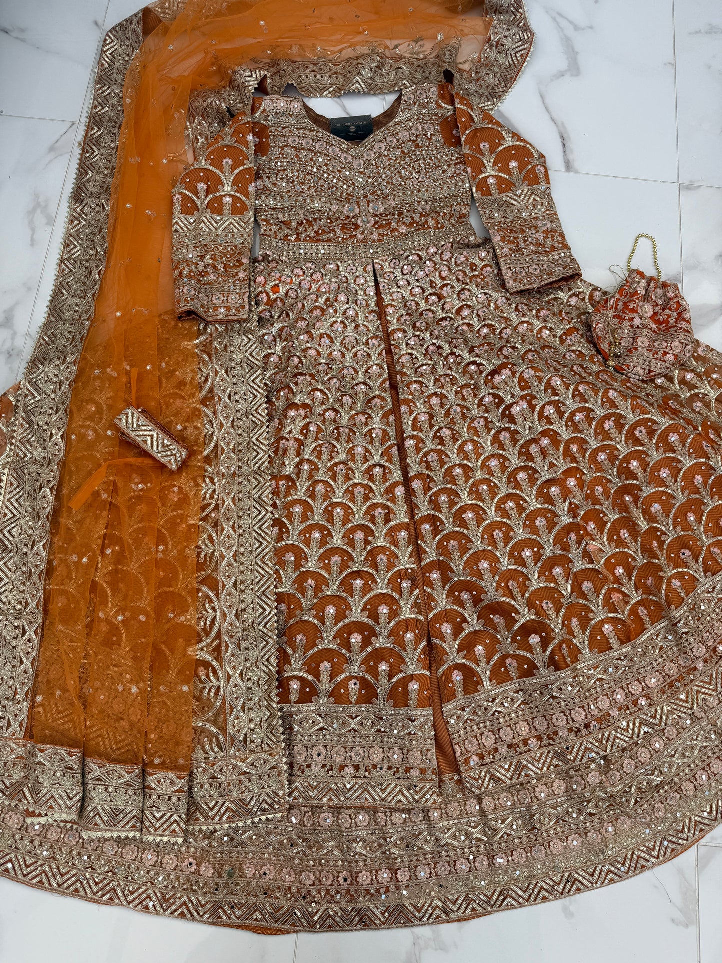 SIYANA - Embroidered net maxi dress with lengha skirt