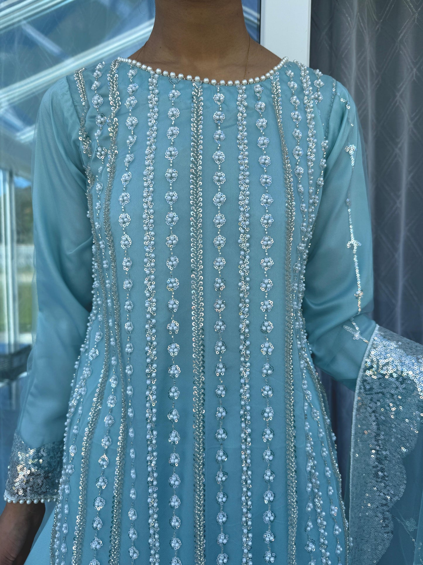 DANIA - Embellished net kameez with Sharara