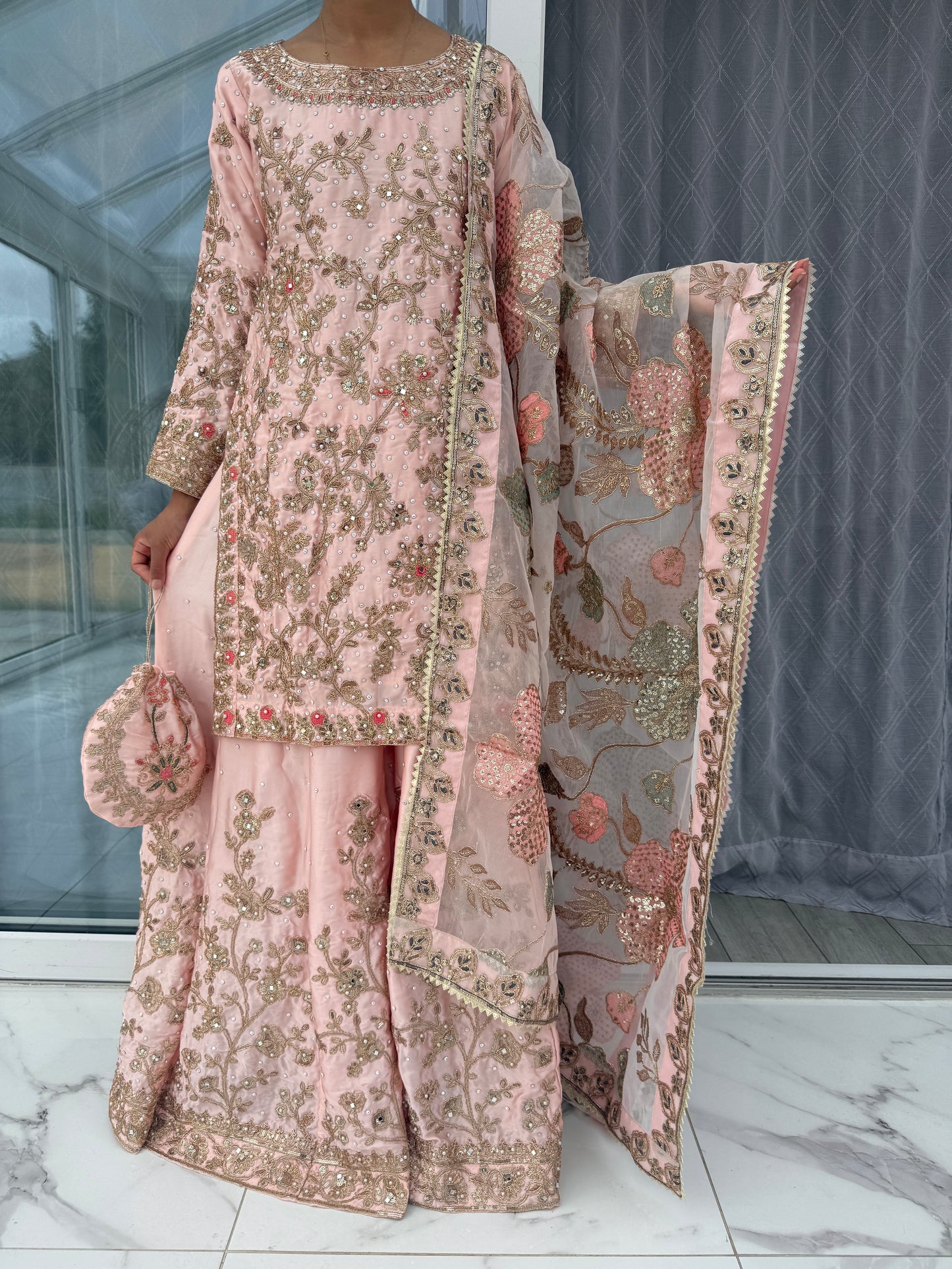 KHAANI - Luxury embroidered silk kameez with sharara