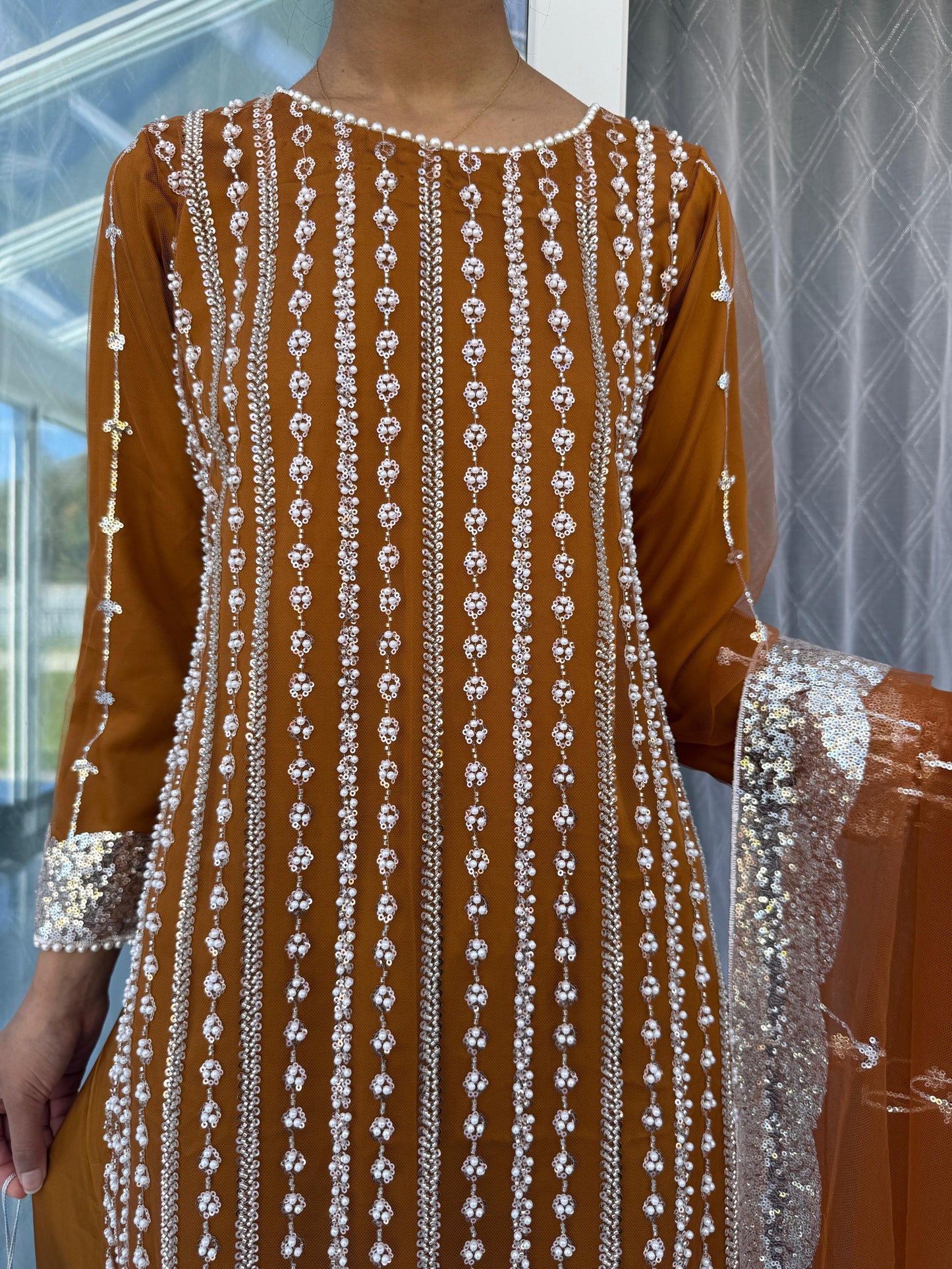 DANIA - Embellished net kameez with Sharara