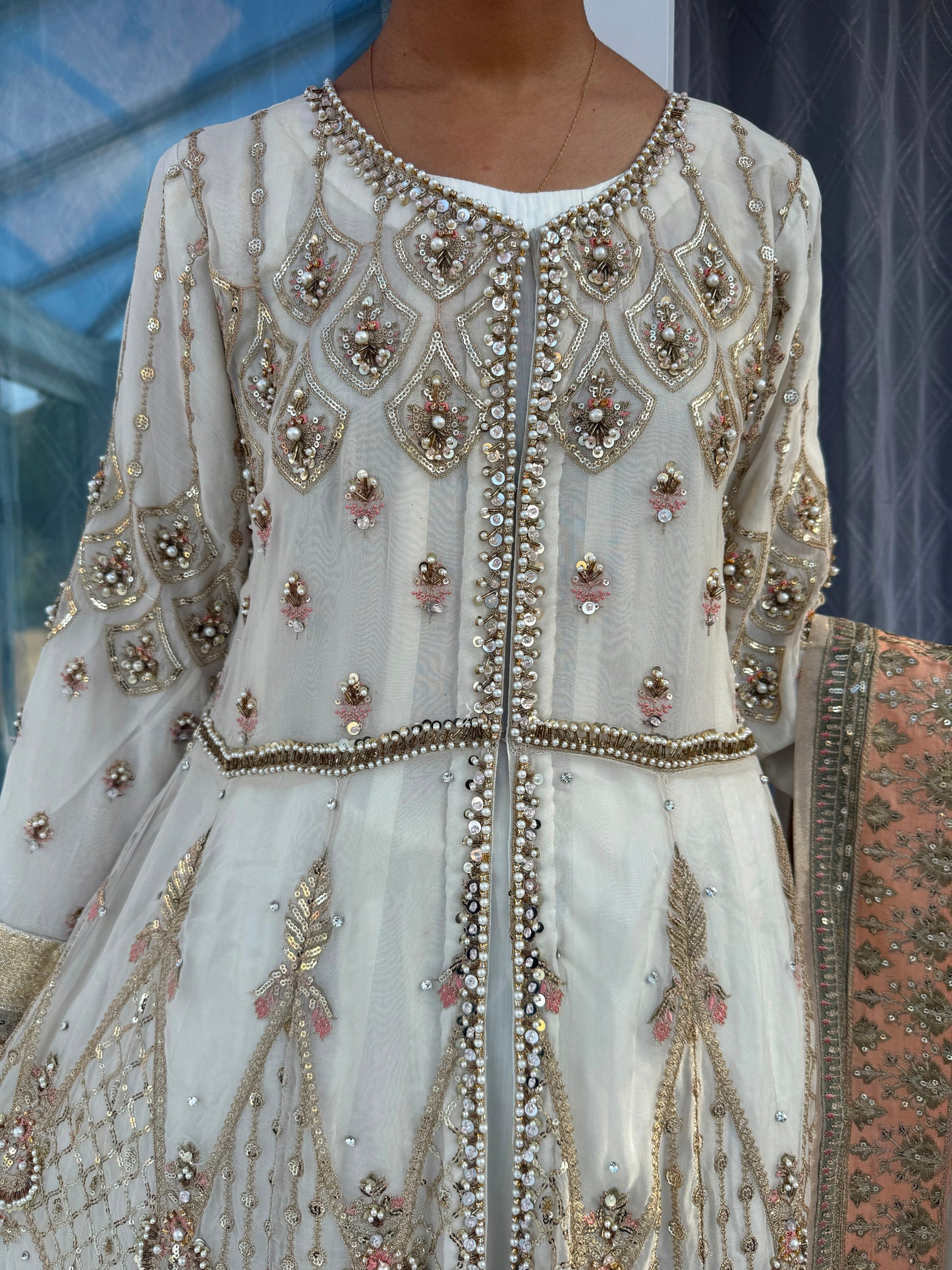 ALIYA - Embroidered chiffon maxi dress with handwork detailing