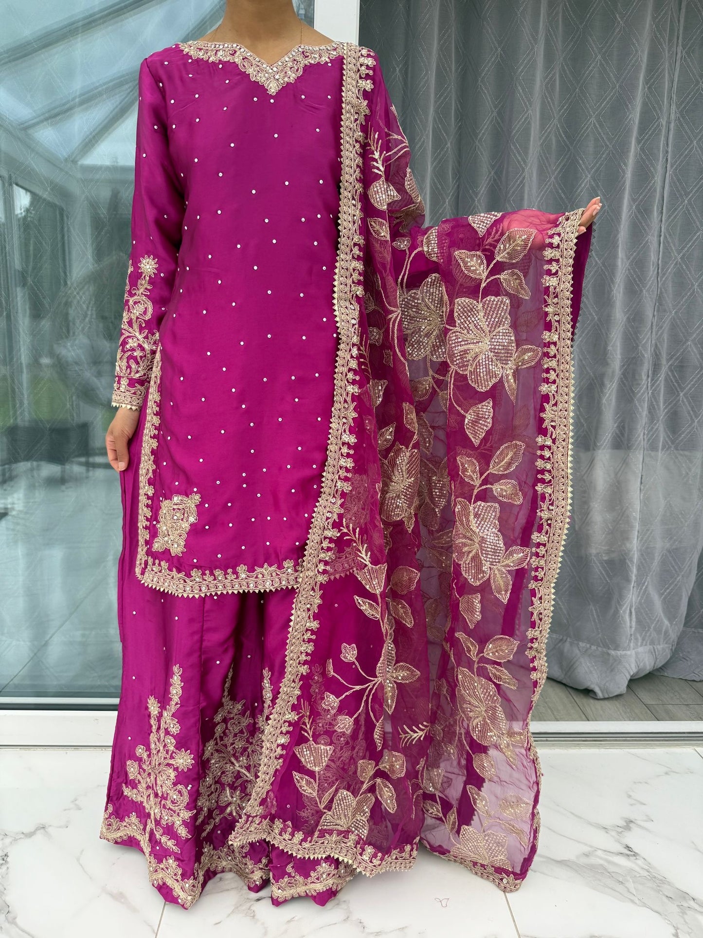 KASHISH 2 - Embroidered silk kameez with silk sharara