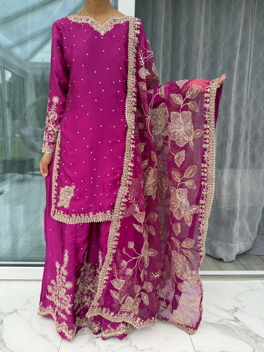 KASHISH 2 - Embroidered silk kameez with silk sharara