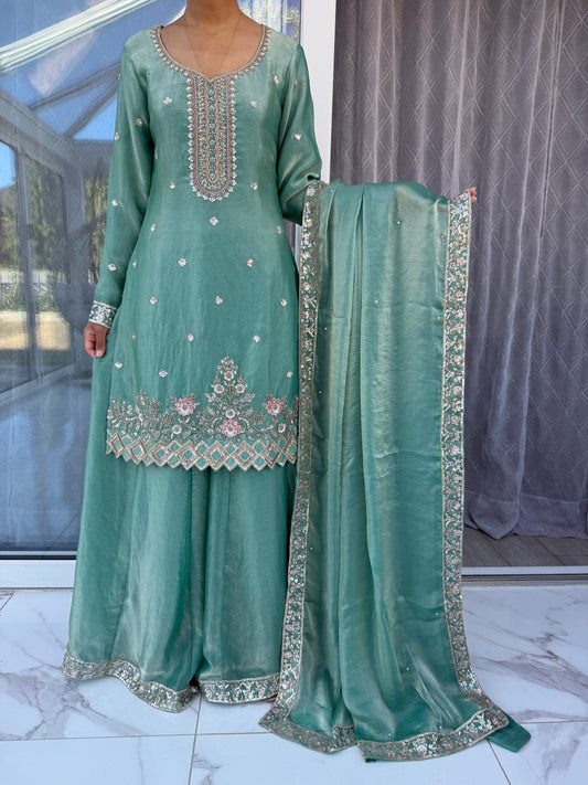 RESHAM - Handwork embellished sheesha silk outfit with sharara