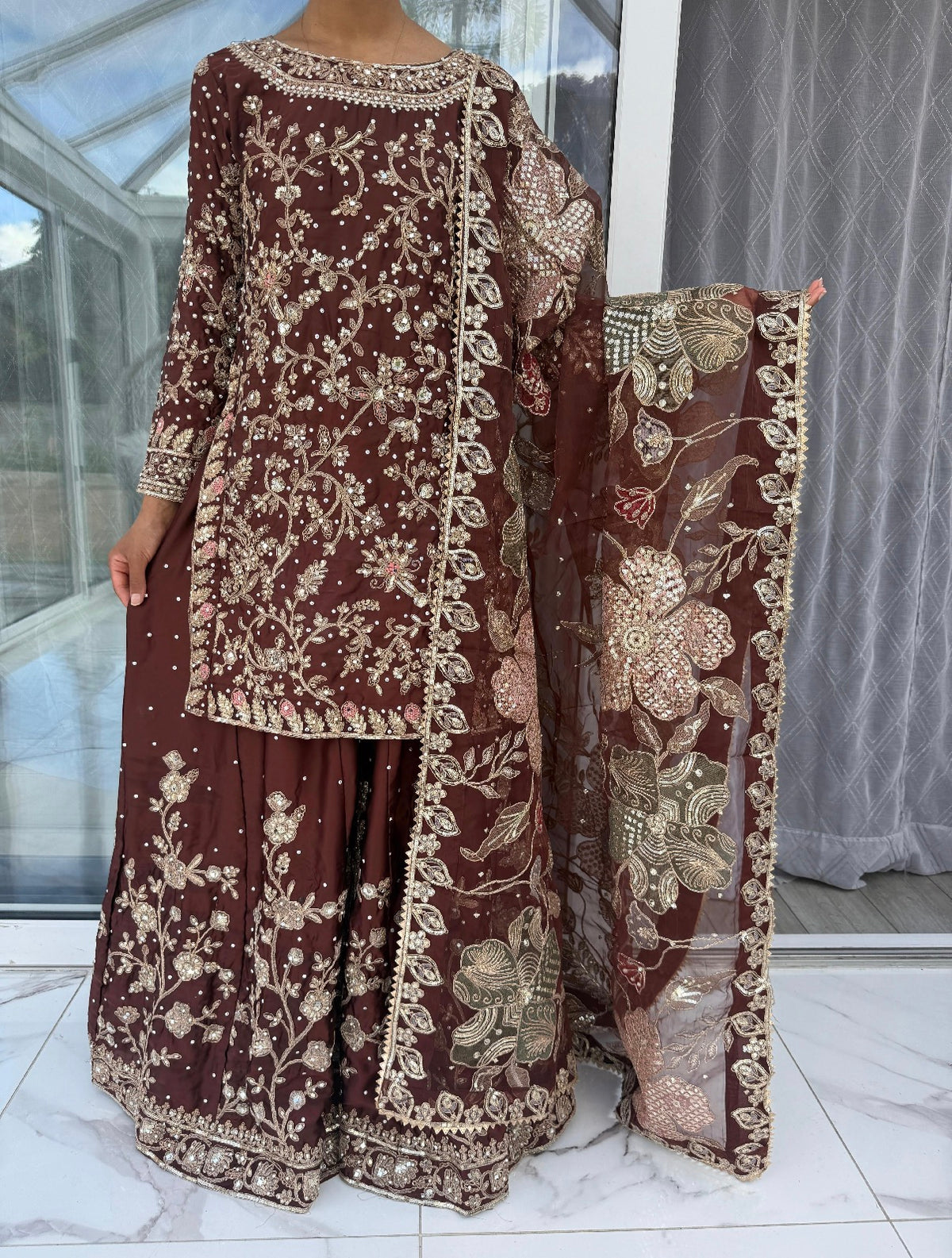 KHAANI - Embroidered luxury silk kameez with Sharara