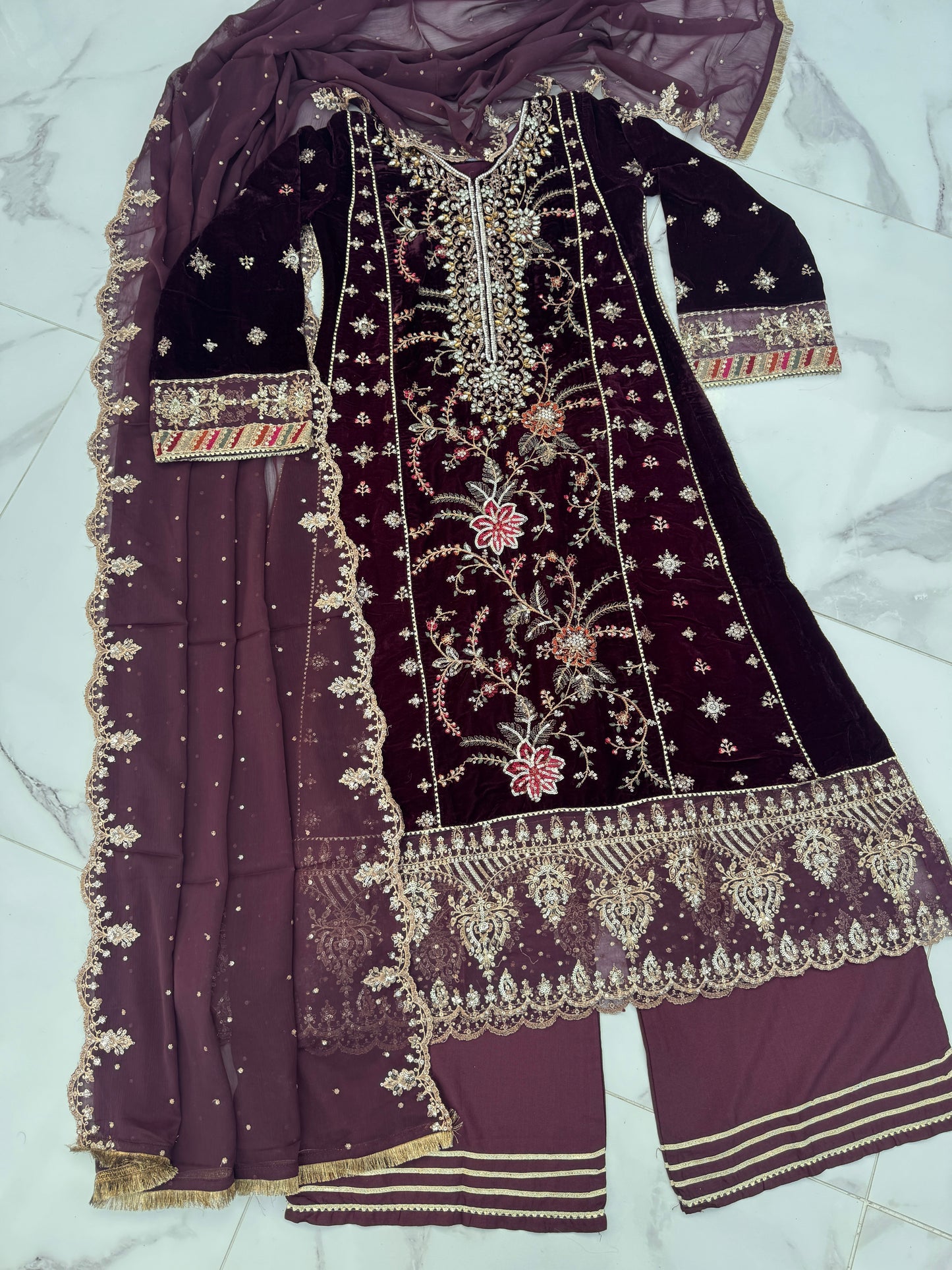 ZAHRA VELVET MARIA B INSPIRED - PURPLE