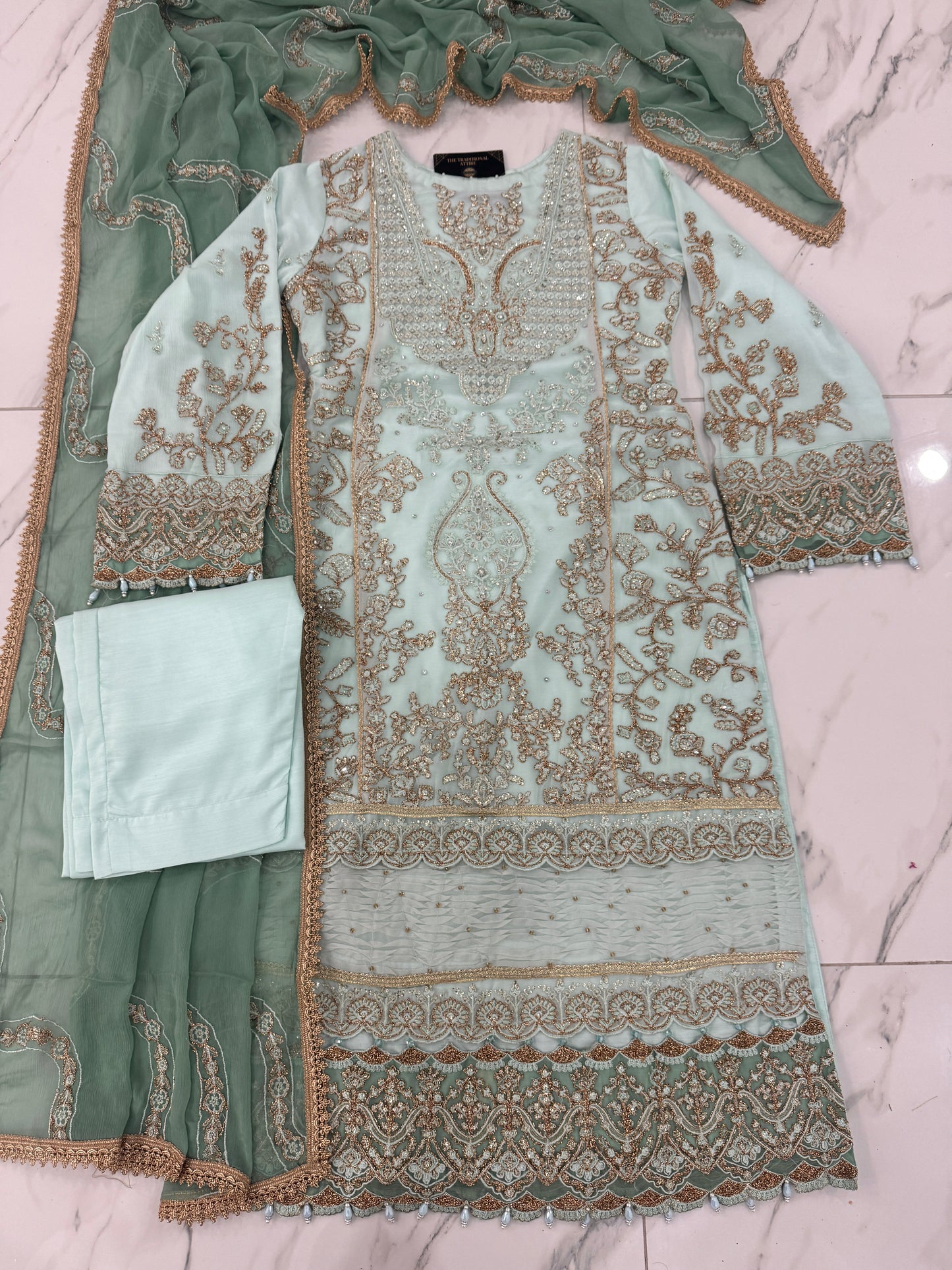 BARSAAT - Embroidered chiffon readymade outfit