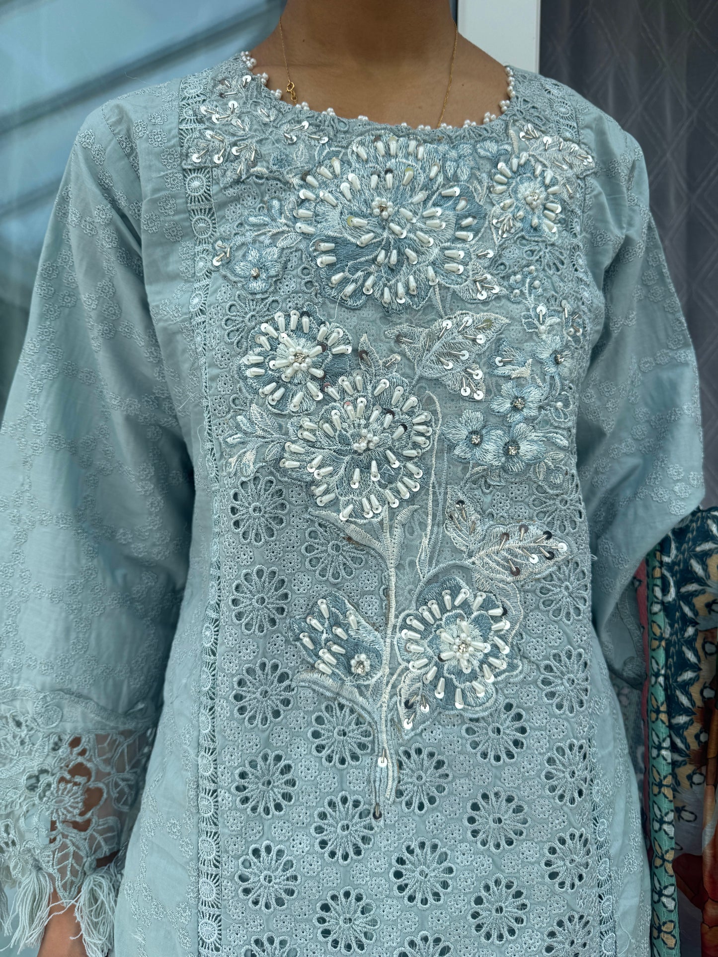 AMNA - Embroidered chikan kari kameez with plazo
