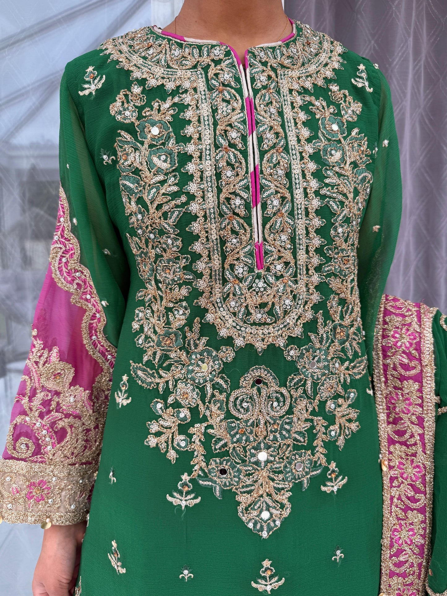 AANGAN - Embroidered chiffon outfit with shalwar