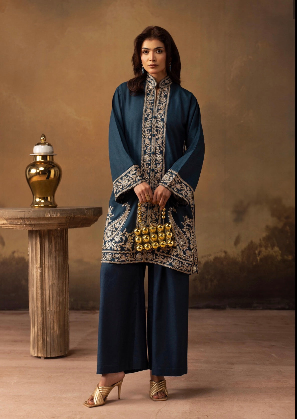 KHAADI COORDS - Embroidered 2 pc Dhanak Khaadi Inspired Co-ords Teal