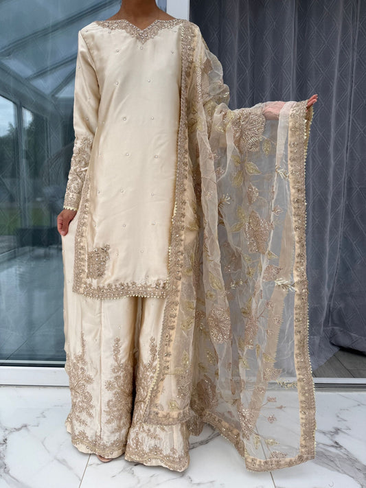 KASHISH 2 - Embroidered silk kameez with Sharara
