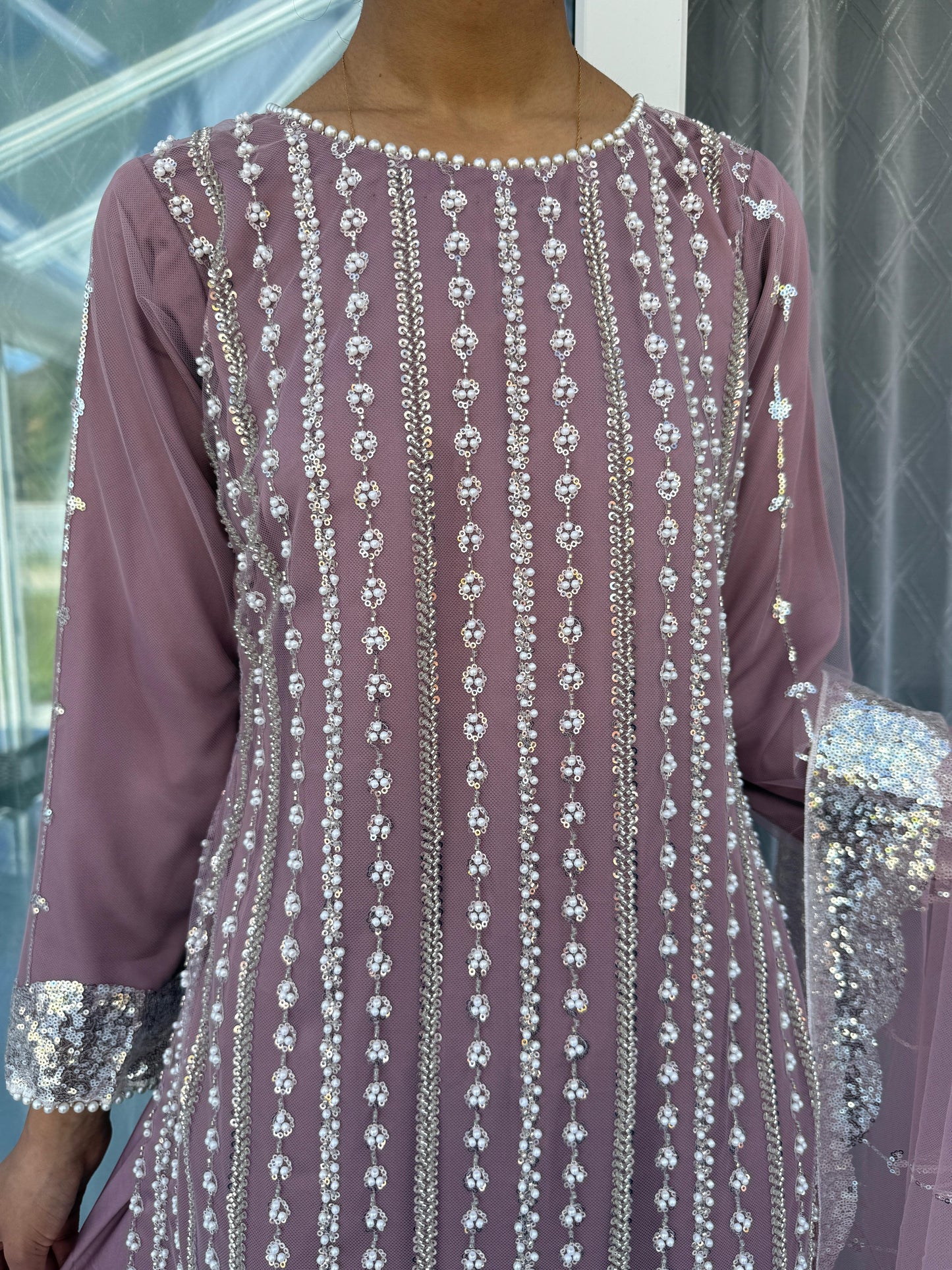 DANIA - Embellished net kameez with Sharara