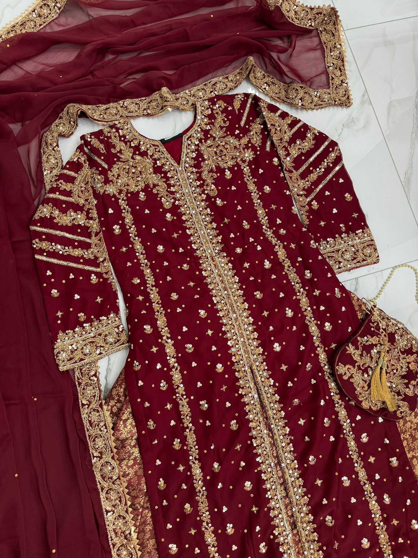 JANNAT - Embroidered chiffon kameez with brocade lengha