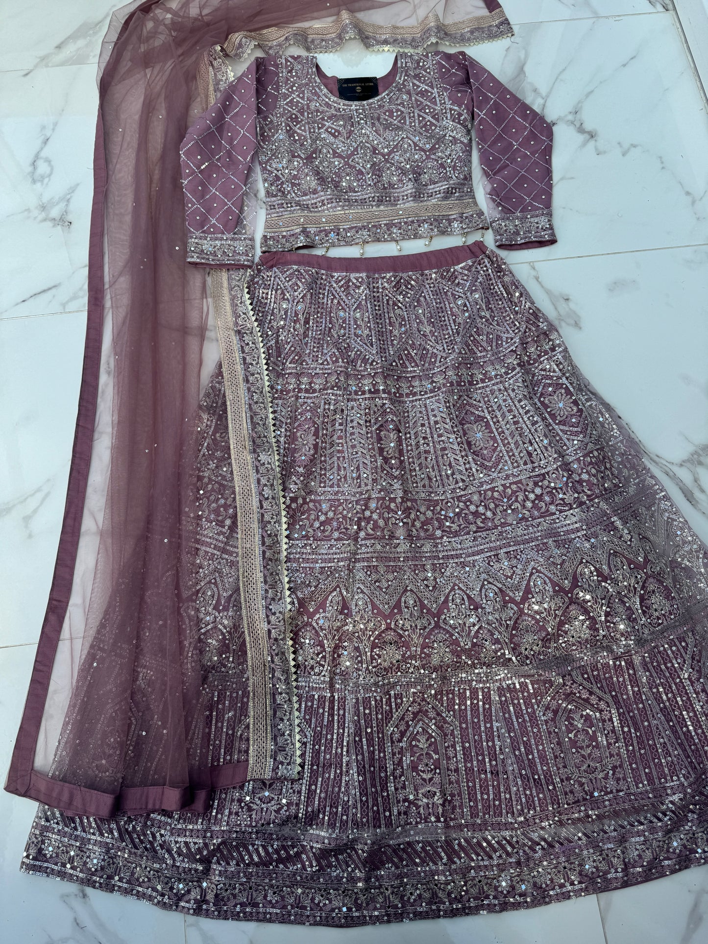 DANIA - Embroidered net lengha outfit