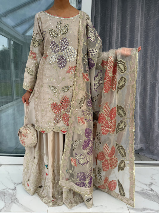 ROOP - Embroidered silk kameez with sharara