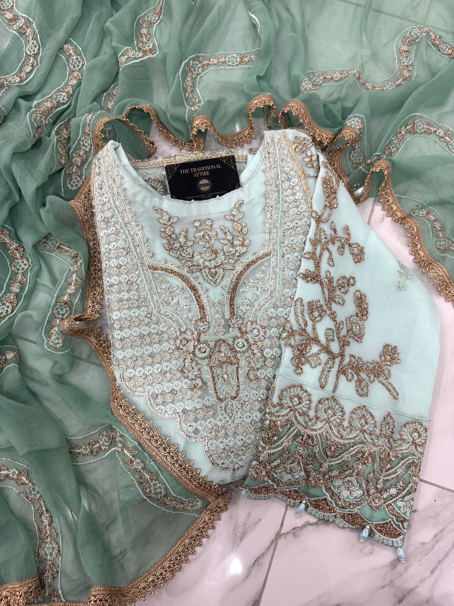 BARSAAT - Embroidered chiffon readymade outfit