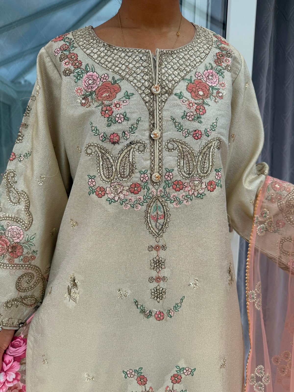 SUMAYA - Ethnic Inspired embroidered masoori kameez with floral printed Sharara