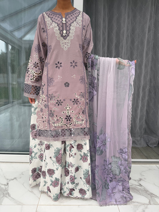 YUMNA - EMBROIDERED LINEN KAMEEZ WITH SHARARA - EID OFFER