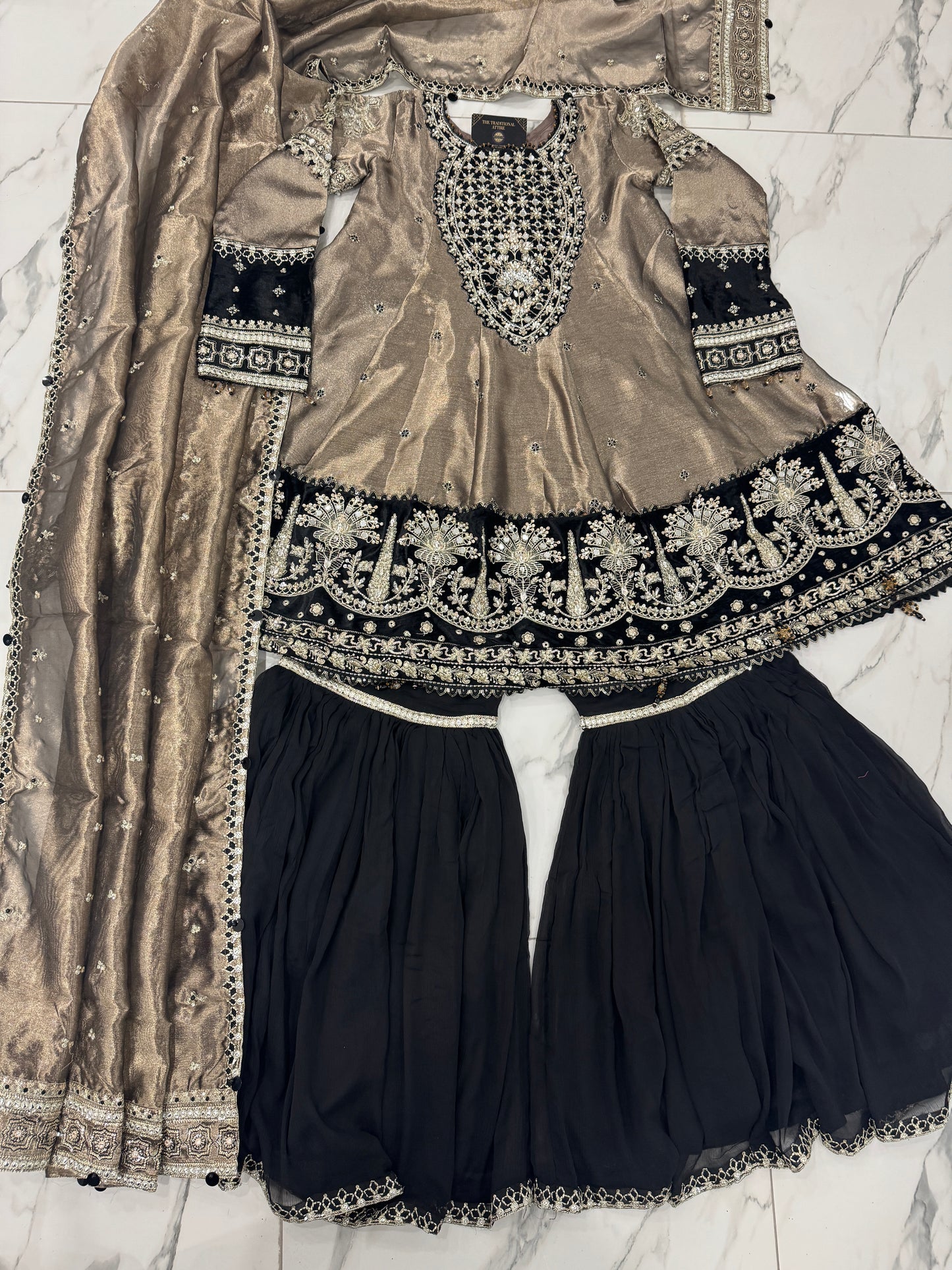 DILDARA - Luxury masoori peplum dress with gharara