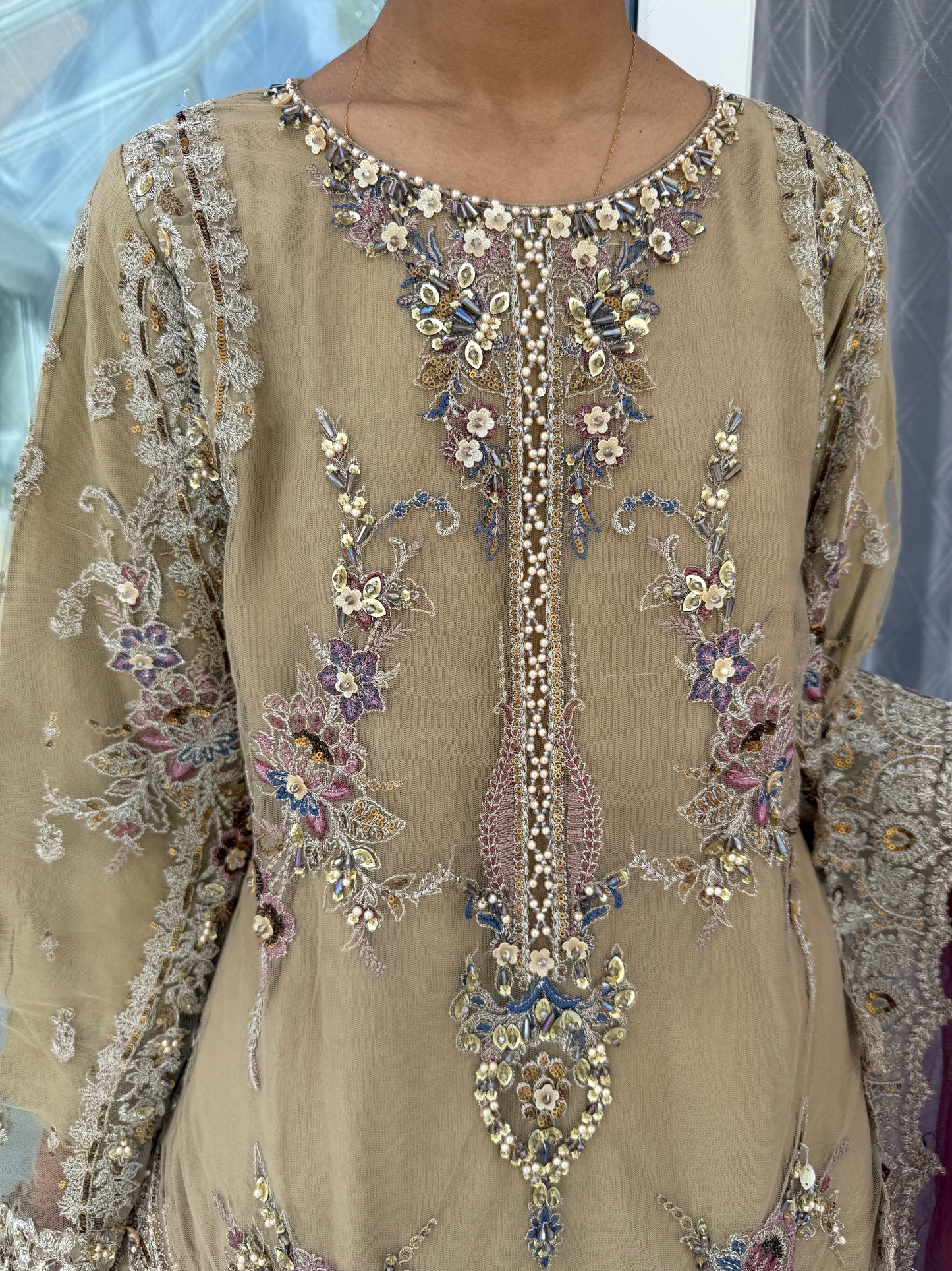 ZARKASH - Heavy embellished net kameez with embroidered sharara