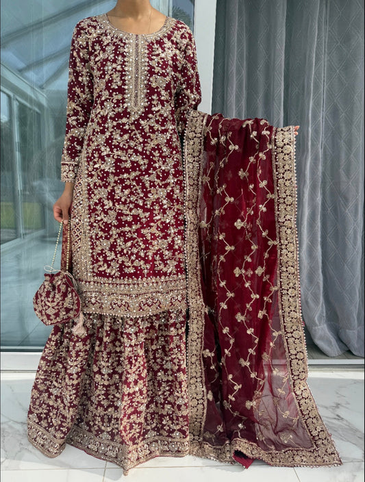 ALISHA - Luxury chiffon kameez with brocade lengha
