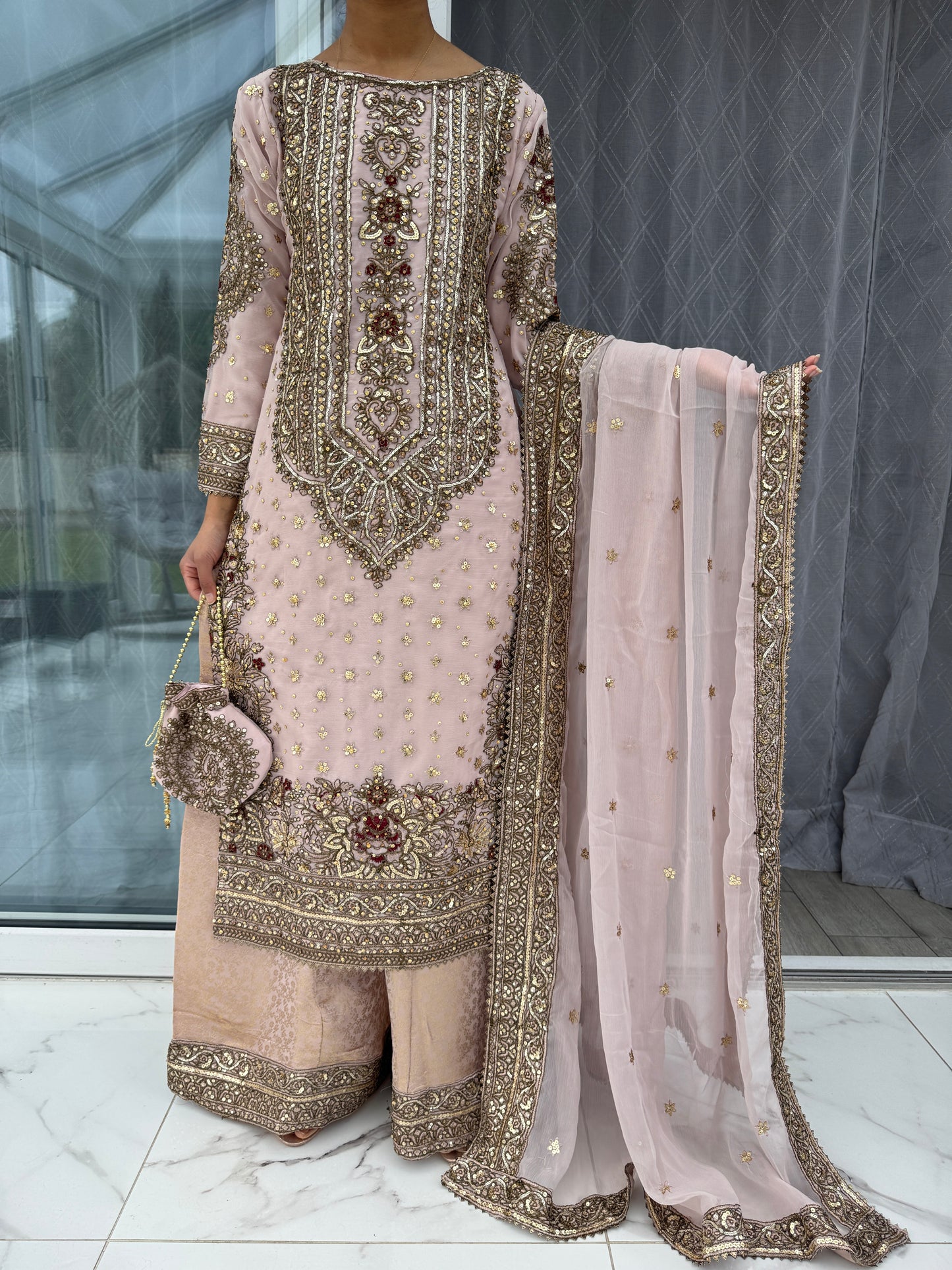 MAHNOOR - Embroidered chiffon readymade outfit