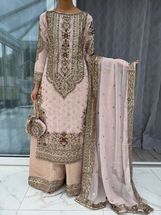 MAHNOOR - Embroidered chiffon readymade outfit
