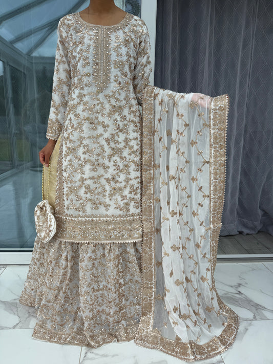 ALISHA - Luxury chiffon kameez with brocade lengha