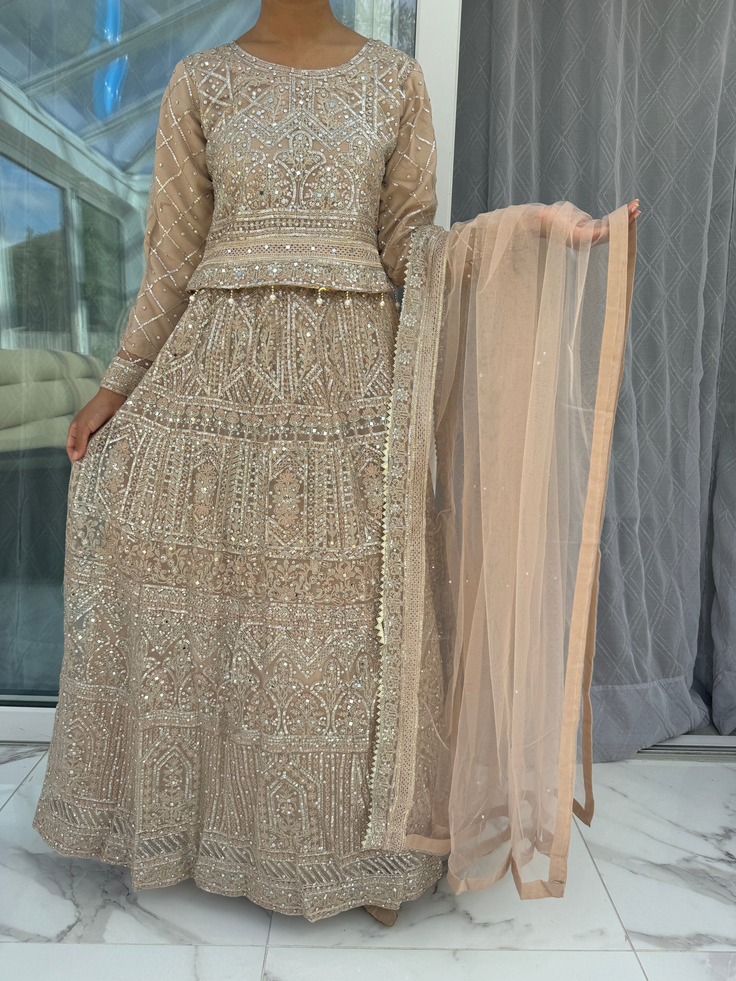 DANIA - Embroidered net lengha outfit