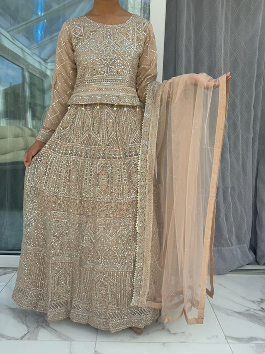DANIA - Embroidered net lengha outfit