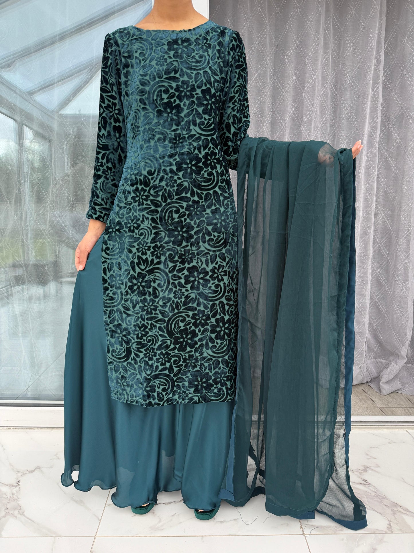 ROMAISA- Luxury plachi kameez with silk sharara