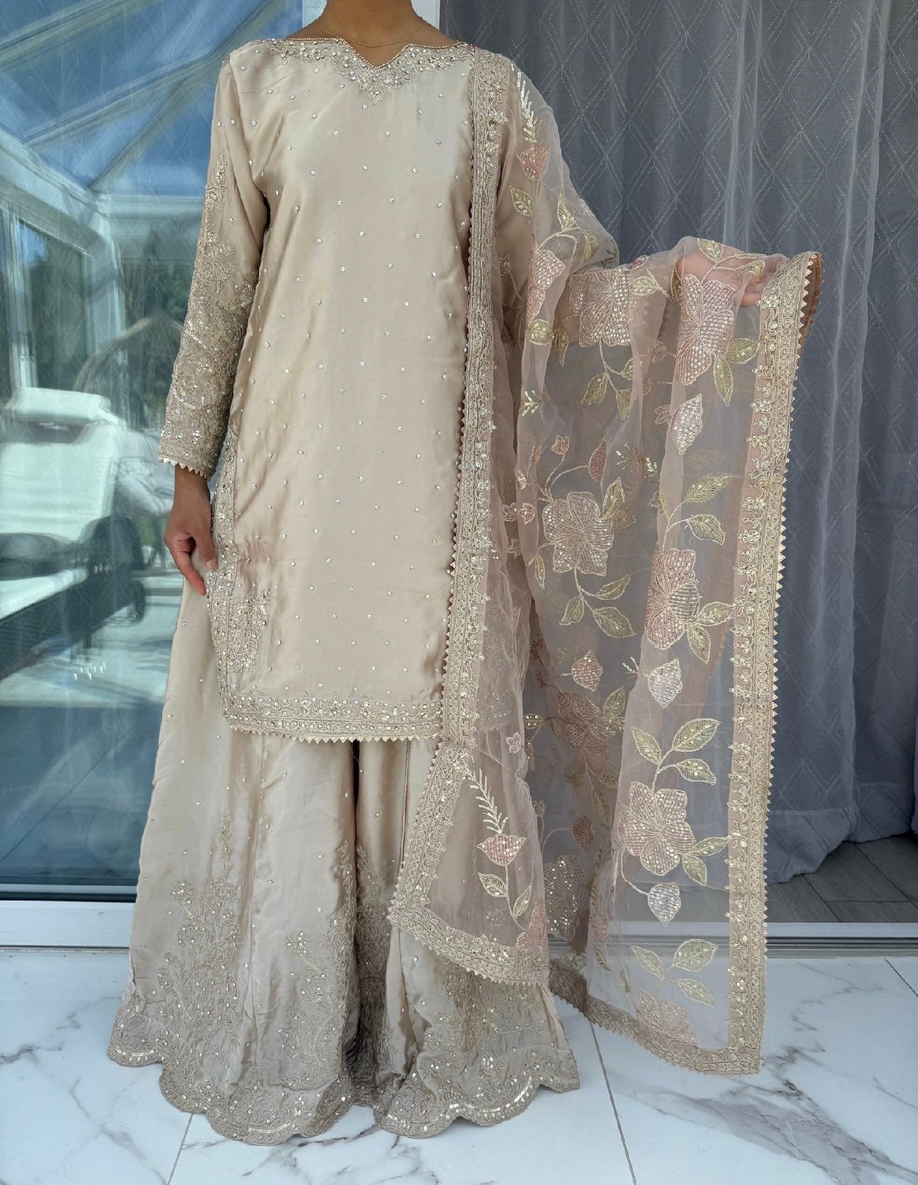 KASHISH - Embroidered silk kameez with sharara
