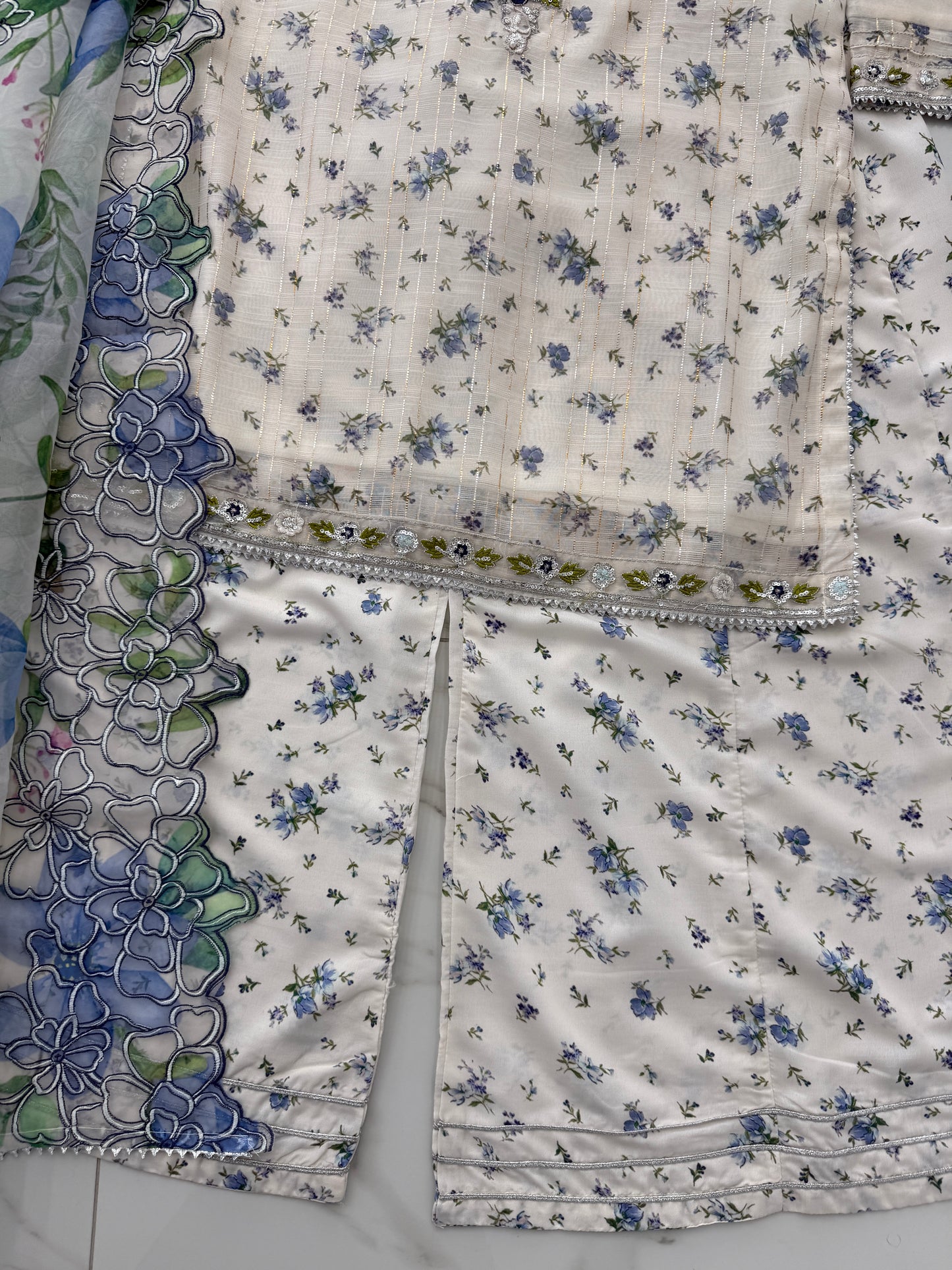 SAJAL - Printed and embroidered Monar kameez with Kali sharara